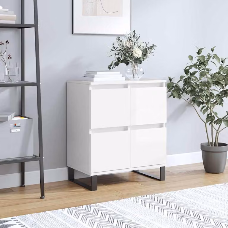 Credenza moderna vidaXL in legno multistrato bianco lucido L: 60 cm, P: 35 cm, H: 70 cm