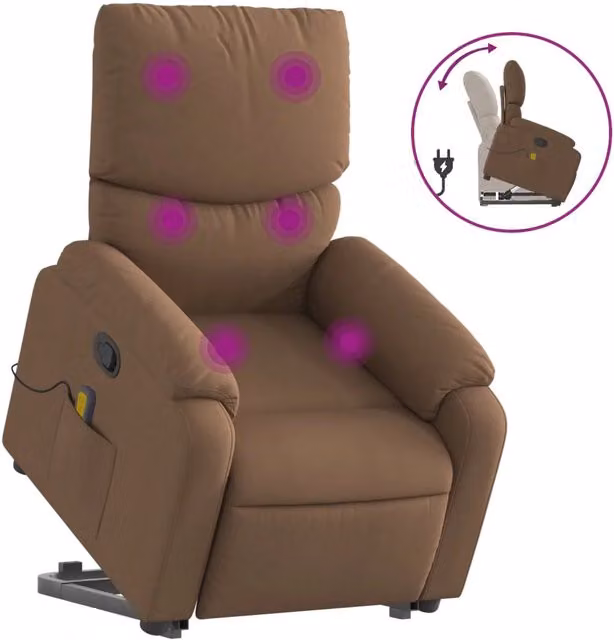Poltrona Alzapersona Massaggiante | Sedia Relax Reclinabile Marrone Tessuto