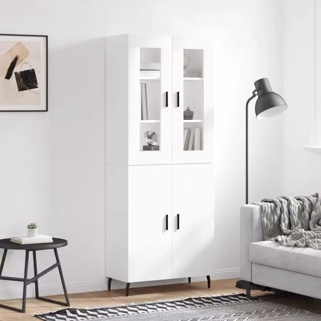 Credenza-Buffet-Armadio da cucina Bianca 69,5x34x180 cm in Legno Multistrato 924177