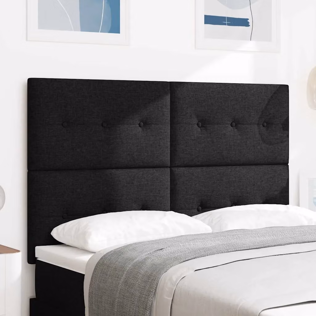 Testiera per letto vidaXL con illuminazione LED e porte USB, rivestimento in tessuto nero, Larghezza: 160 cm
