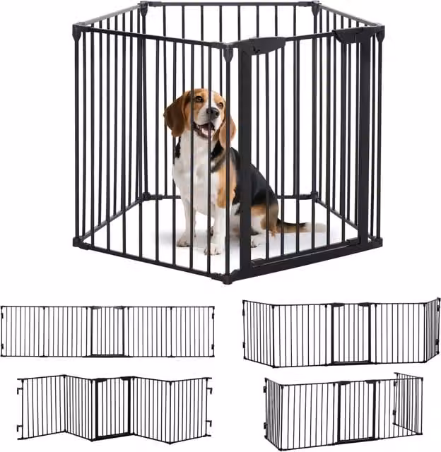Barriera per animali domestici 5 pannelli pieghevole ¨C Minimal ¨C Nero 300 cm