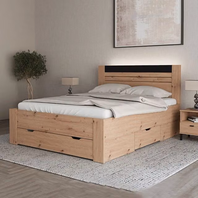 Letto Matrimoniale Kabale DMORA in Rovere Marrone con Cassetti, Dimensioni Materasso 160x200 cm, H 103 x L 167 x P 207 cm