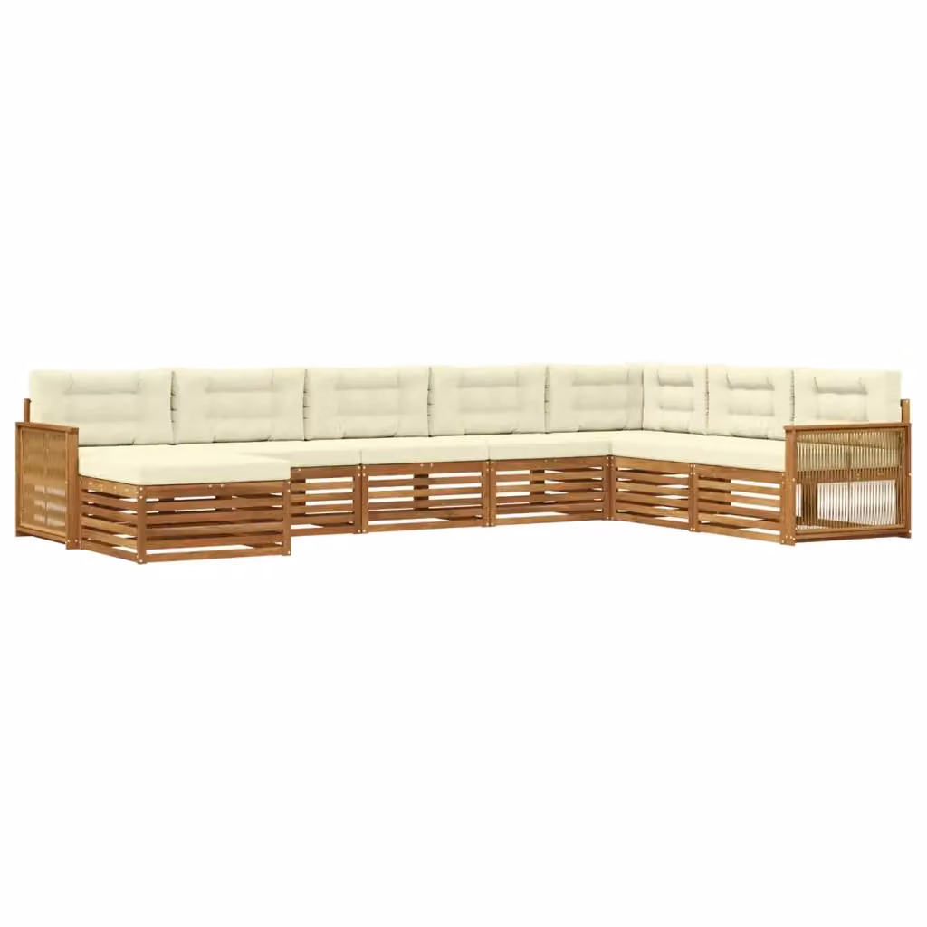 Set di divani da esterno a L con ottoman vidaXL in legno di acacia e tessuto beige, 8 pezzi – 2