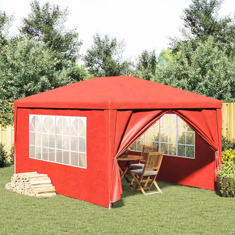Tenda Party vidaXL Rossa in PE e Acciaio L: 400 cm, P: 300 cm, H: 255 cm