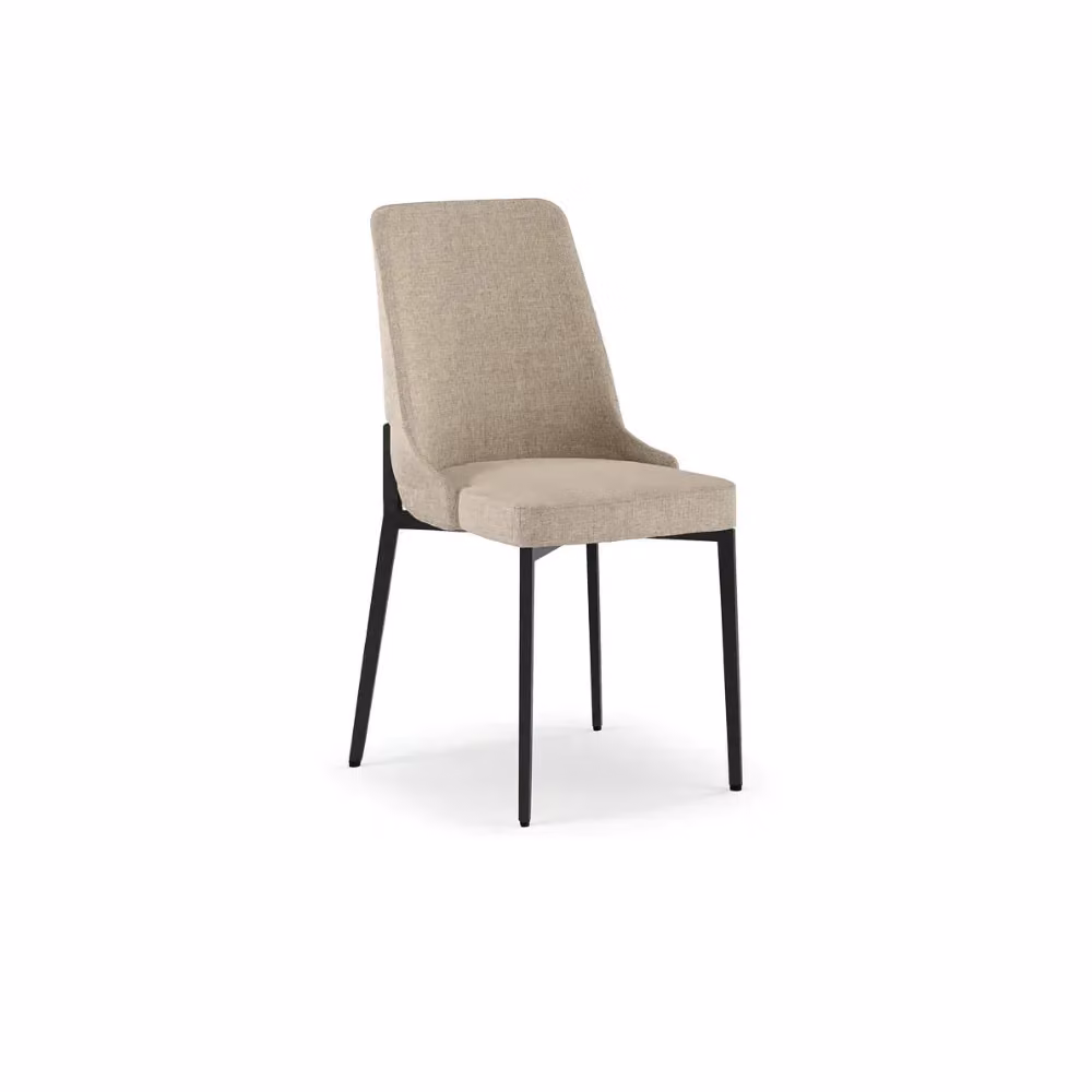 Set di 4 sedie da pranzo Charm Duzzle imbottite in tessuto beige con struttura in metallo nero opaco – 2