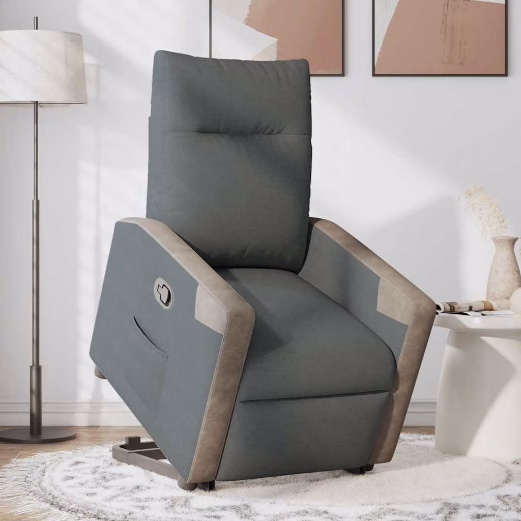 vidaXL Poltrona Alzapersona Reclinabile Grigia in Tessuto con Assistenza Elettrica per Senior