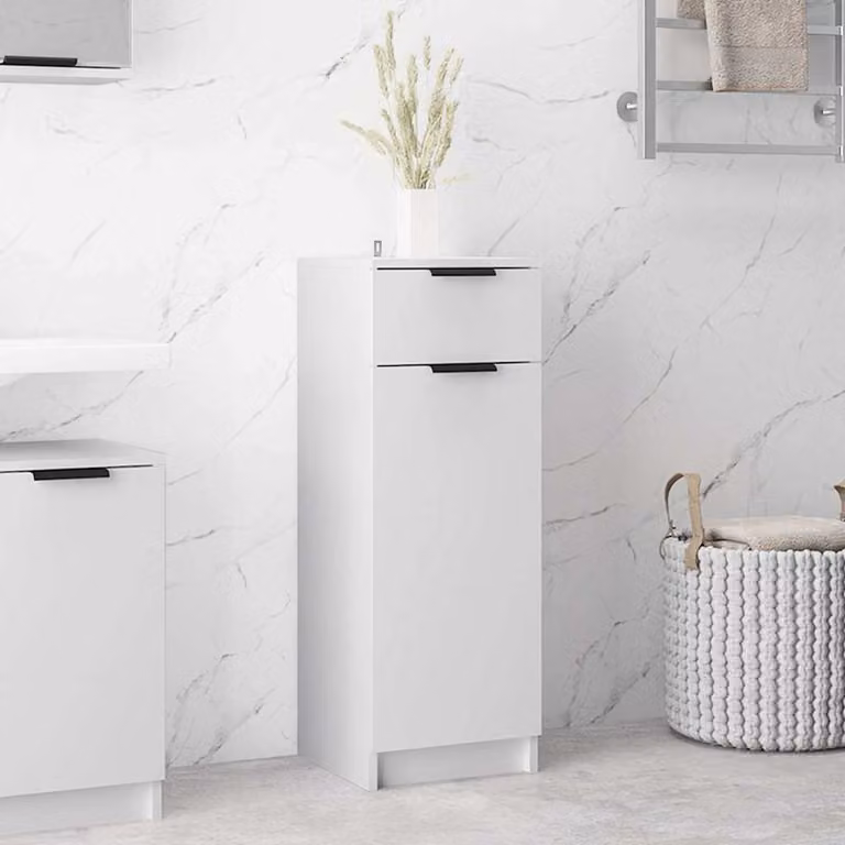 vidaXL Armadio da Bagno a Parete in Legno MDF Bianco, L: 32 cm, P: 33,5 cm, H: 90 cm