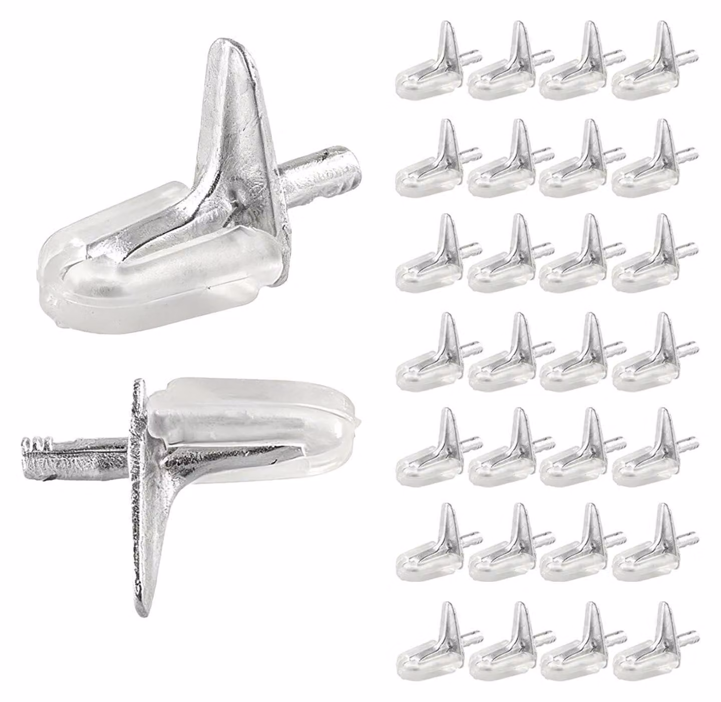 30 supporti per mensole, in plastica con perno in acciaio, 3 mm, a forma di L