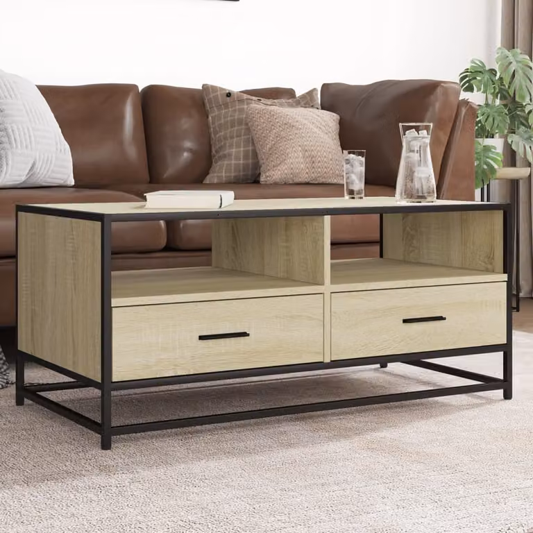 Tavolino da soggiorno vidaXL in stile industriale, Rovere Sonoma e Metallo, L/P/H: 100 x 50 x 45 cm