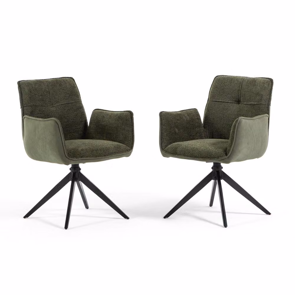 set di 2 sedie girevoli imbottite per interni in velluto verde con gambe in metallo - design moderno ed elegante, comodo e robusto, ideale per soggiorno, sala da pranzo, cucina, ufficio o ristorante - EVELYN