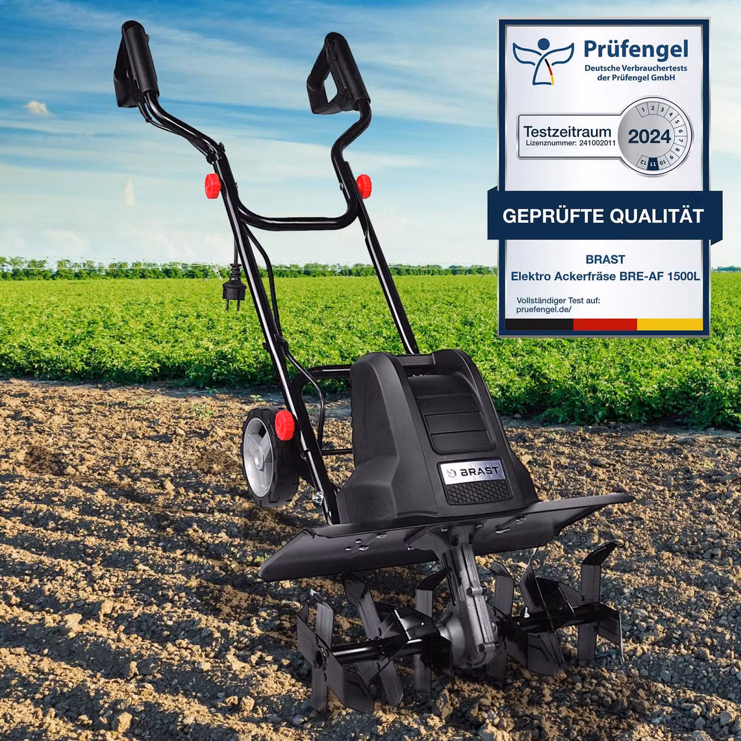 Motozappa BRAST elettrica | 1500 watt | 45 cm di larghezza di lavoro | piastra di protezione frizione antibloccaggio e interruttore di sicurezza
