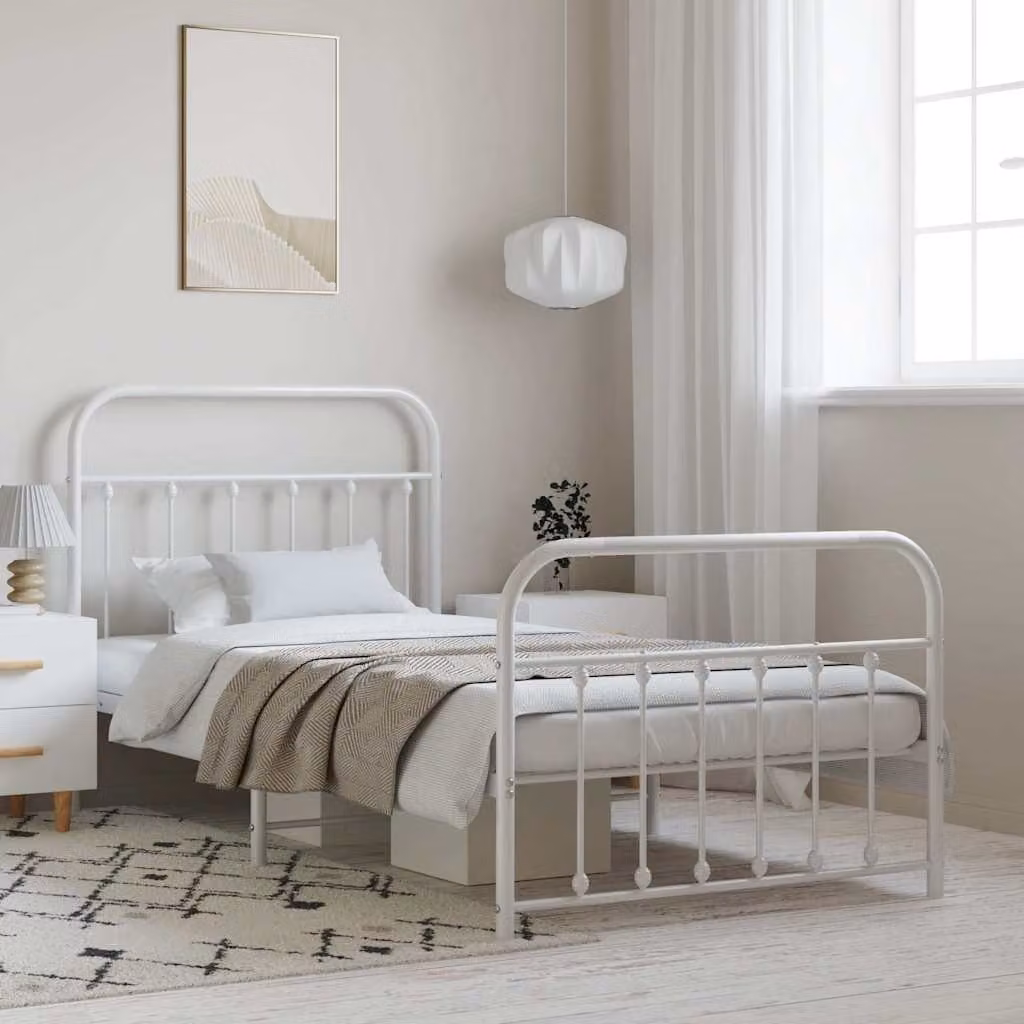 vidaXL Giroletto con Testiera e Pediera in Metallo Bianco 100 x 200 cm