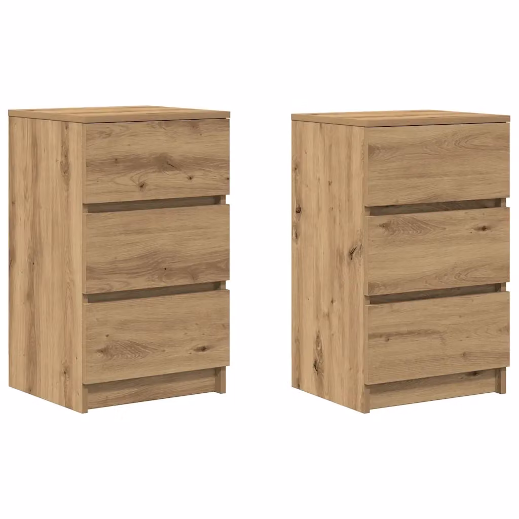 Set di 2 comodini moderni vidaXL in legno rovere marrone con 3 cassetti L: 39 cm, P: 35 cm, H: 65 cm – 2