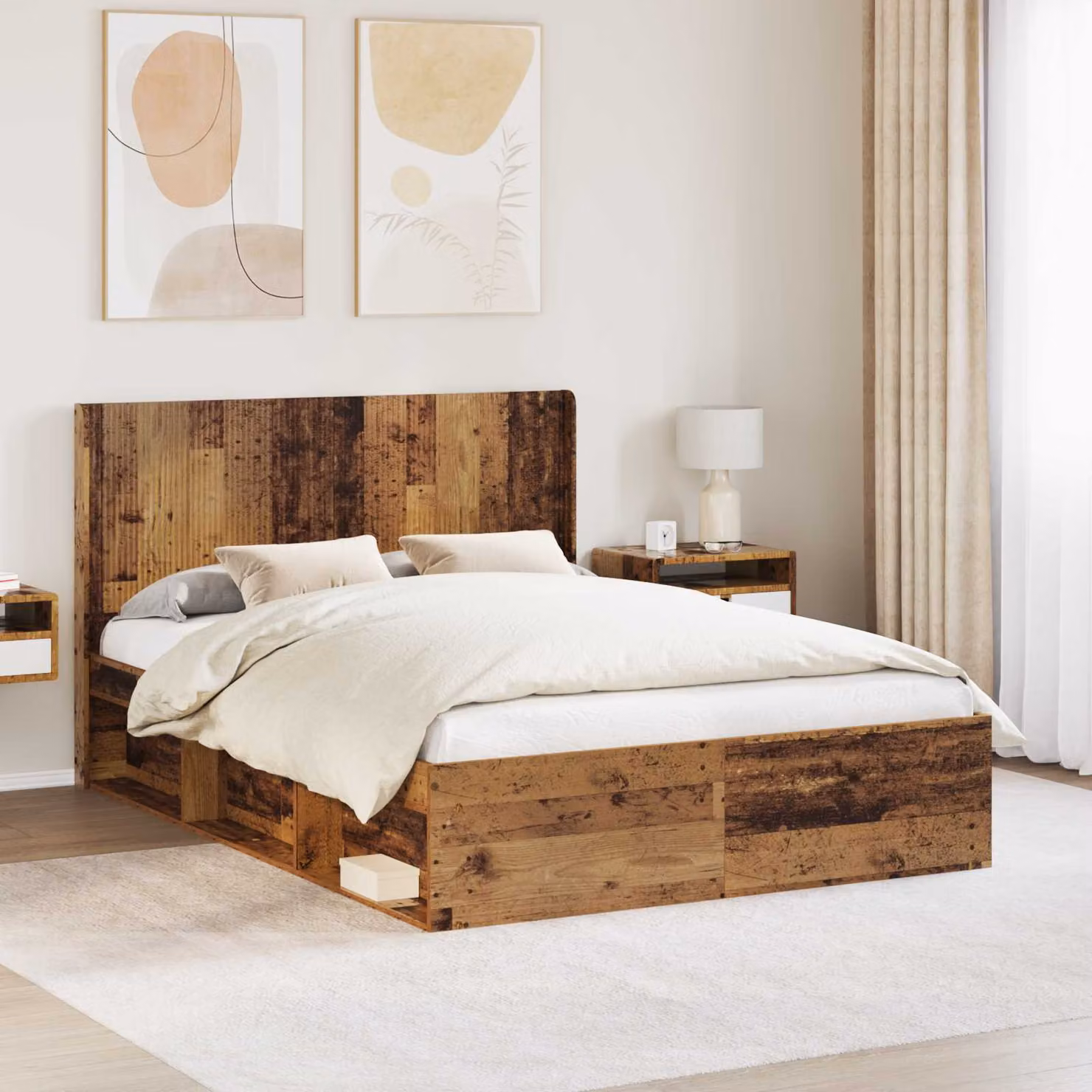 Struttura letto con contenitore e testata vidaXL in legno color marrone L/P/H: 200 x 150 x 156,5 cm