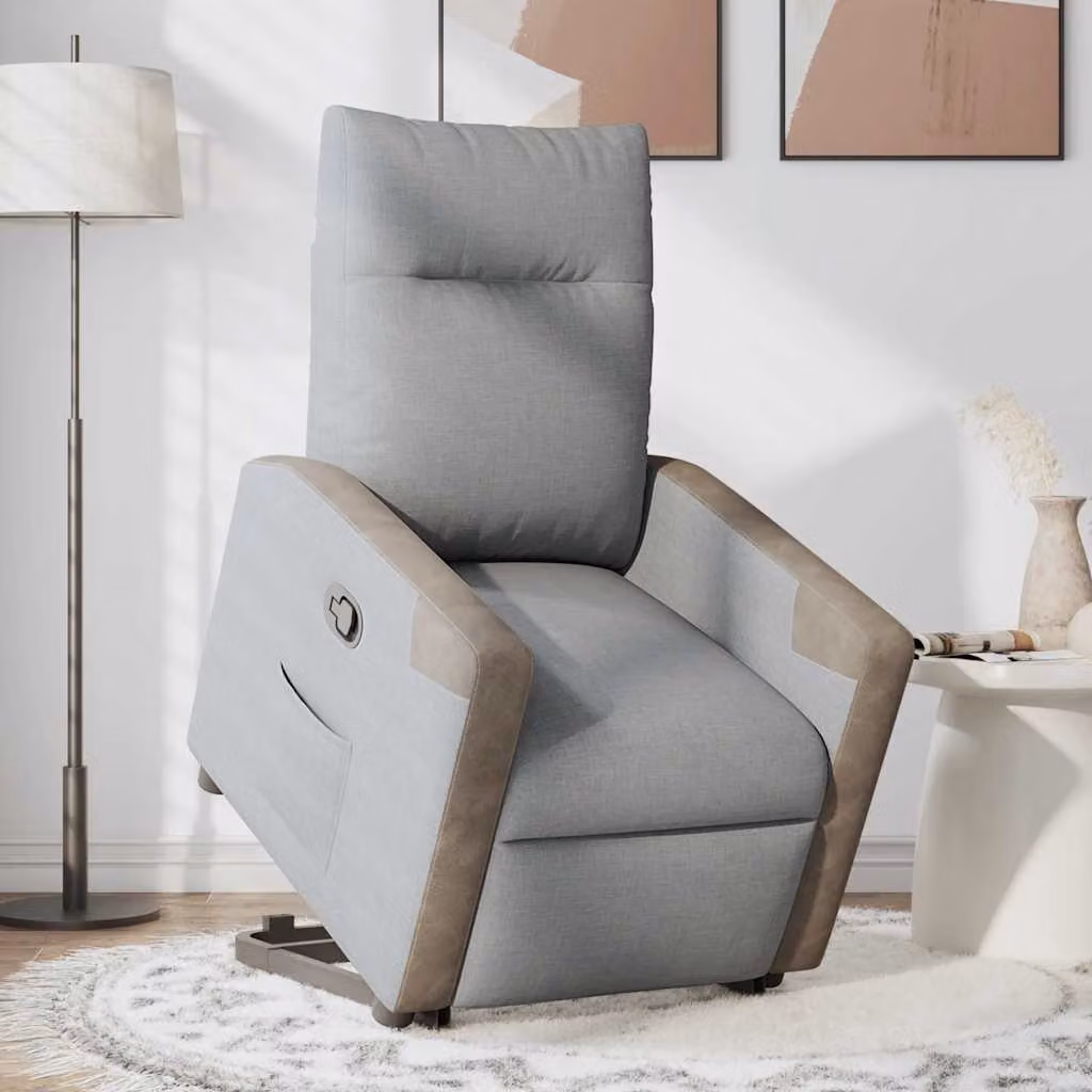 vidaXL Poltrona Alzapersona Reclinabile Grigio Chiaro in Tessuto