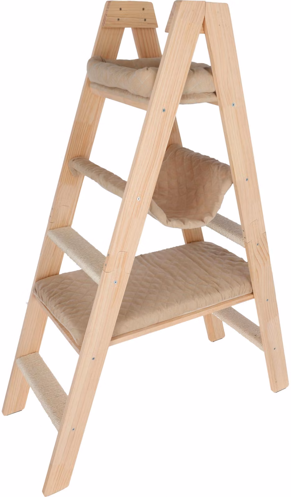 Kerbl Kratzbaum Ladder (97x35x134cm, massiv, Velour, 4 Stufen) natur/beige 80921