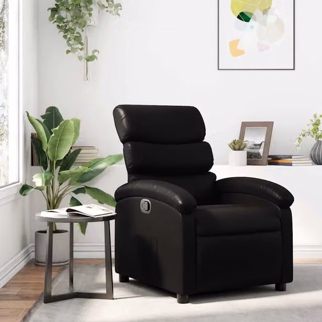Poltrona reclinabile relax vidaXL in similpelle nera con braccioli e struttura in metallo e MDF
