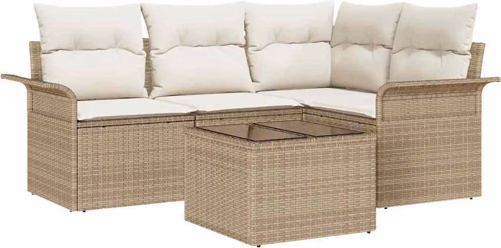 Set Divano da Giardino con archiviazione 5 pcs Beige polyrattan