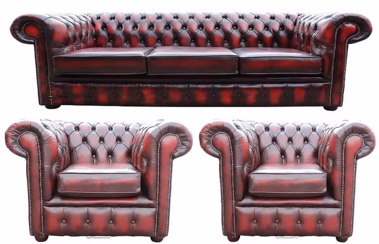 Chesterfield Leder Couch Design Luxus Sofagarnitur Sofa Polster 3+1+1 Sitzer