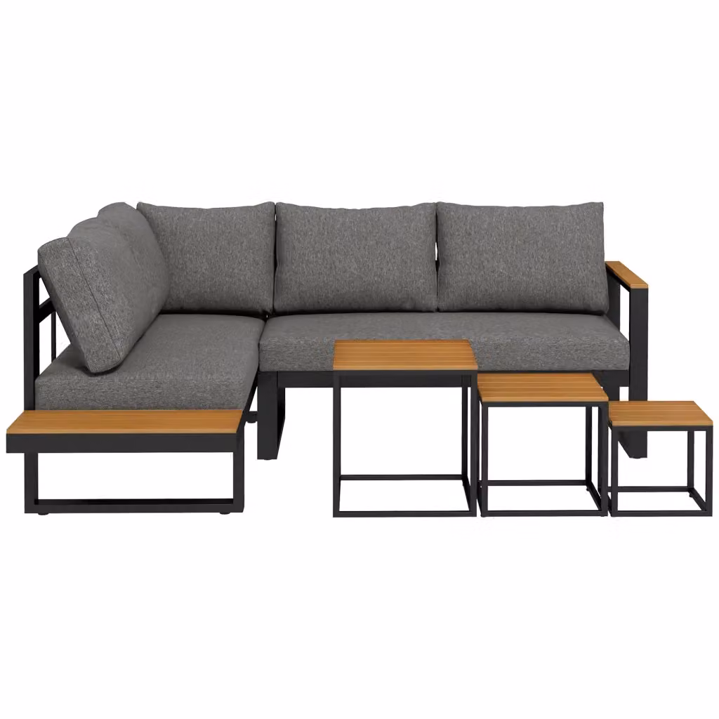 Set da giardino Zephmum in polyrattan grigio con divano a 2 posti e tavolino da caffè, composto da 5 pezzi con cuscini inclusi, L/P/H: 148 x 61 x 71.5 cm – 2