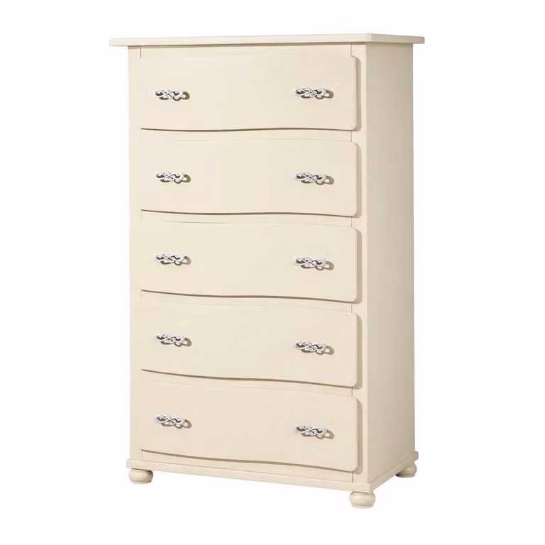 Cassettiera classica onda con 5 cassetti in legno beige Mobili 2G L/P/H: 90 x 50 x 145 cm