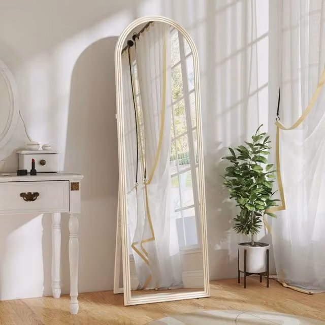Specchio a figura intera ULEVR 50x160 cm bianco, da parete o autoportante con supporto pieghevole e vetro temperato