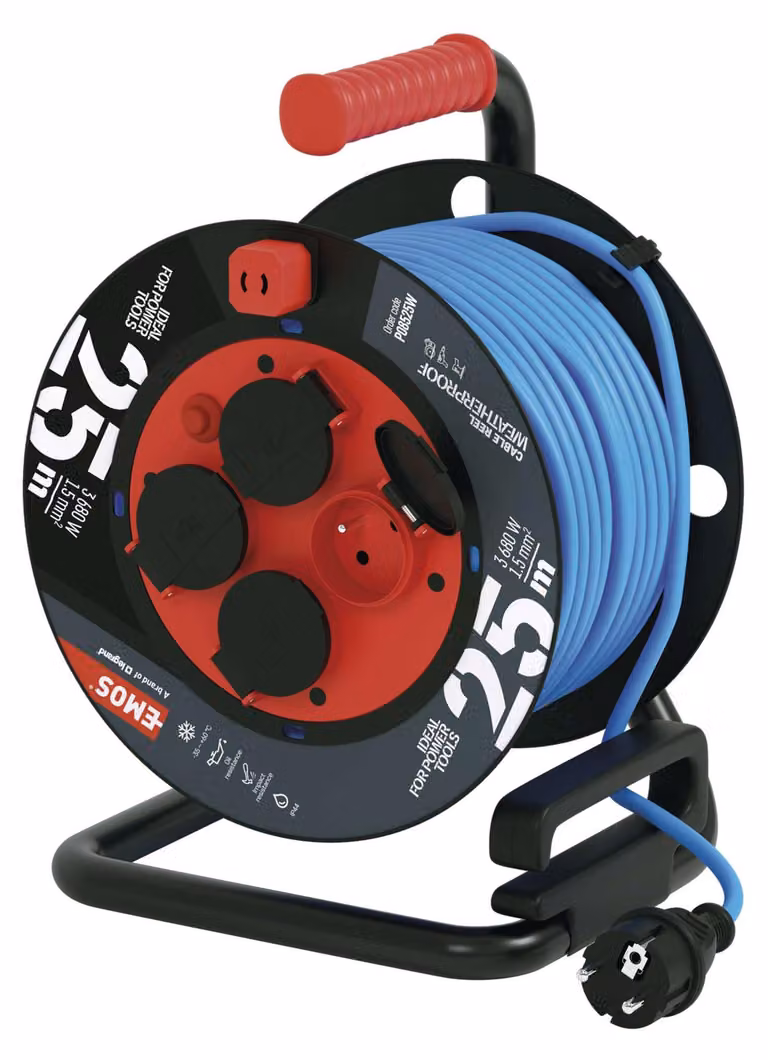 EMOS Emos P08525W Nero, blu 4 prese CA 230 V 25 m