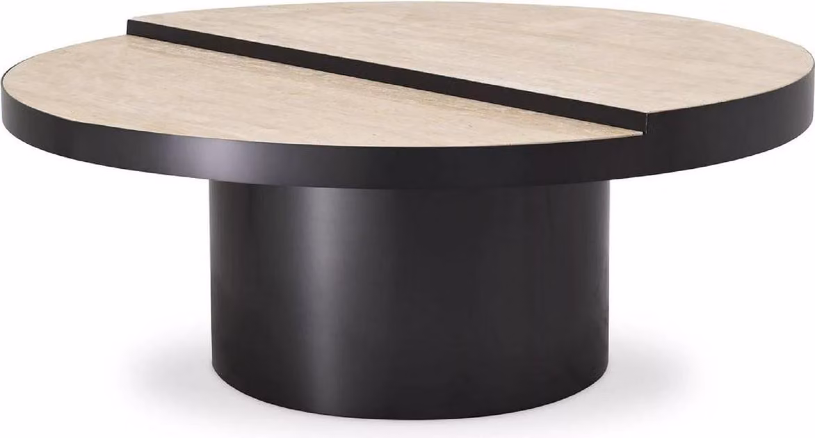 Casa Padrino Luxury Coffee Table Bronze / Beige Ø 88 x H. 35 cm - Tavolo da salotto rotondo in acciaio inox con 2 piani in travertino - Mobili Soggiorno - Mobili - Arredamento