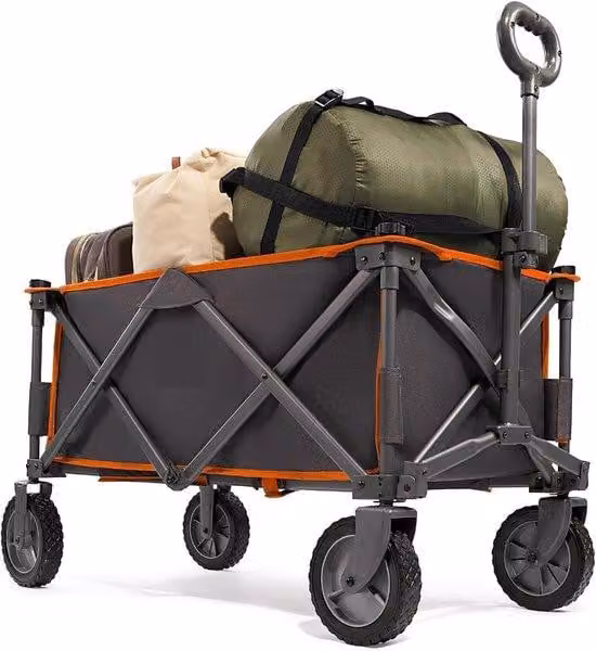 Carrello da campeggio leggero per esterni – con rivestimento in tessuto rimovibile – ideale per festival, giardino, campeggio, picnic – portata massima 100 kg – carrello da trasporto arancione
