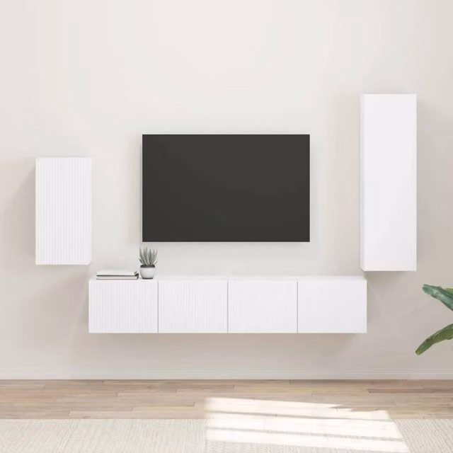 Set mobile TV Montaggio a parete 4 pz-Credenza per TV Bianco Legno multistrato 805573