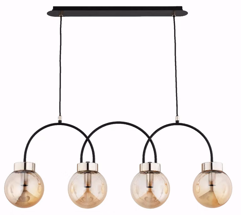Lampada a sospensione DARSO nero-ambra-oro 4xE14x10W in metallo, dimensioni: 75x85x15 cm, IP20, Alfa