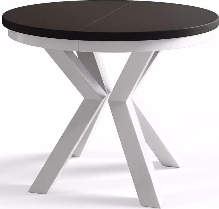Tavolo rotondo per sala da pranzo LOFT, diametro tavolo allungabile: 120 cm/200 cm, colore tavolo da soggiorno: nero, con gambe in metallo bianche