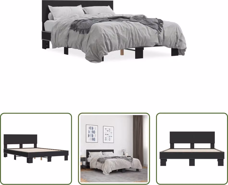 The Living Store Struttura letto nera 140x190 cm in legno e metallo
