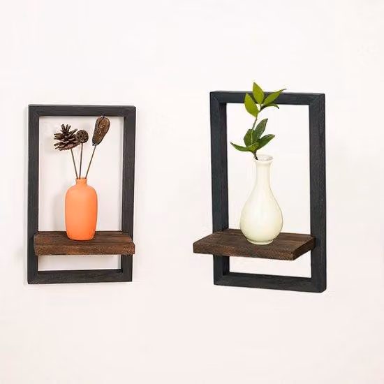 Set Azomor composto da 2 mensole da parete in legno per l'arredamento del soggiorno e della camera da letto