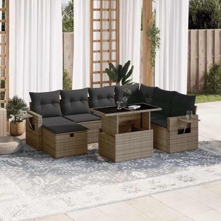 vidaXL Set Divano da Giardino a L 8 pz in Polyrattan Grigio con Cuscini e Tavolino