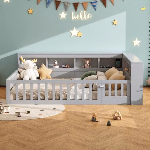 Letto daybed 140x190 cm con prese e USB; contenitore laterale; grigio