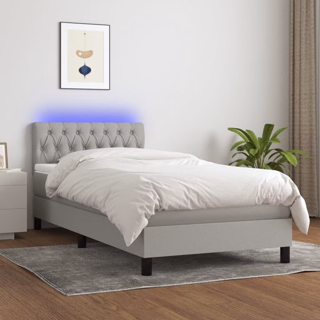 Maison Exclusive - Letto a Molle Materasso e LED Grigio Chiaro 90x200 cm Tessuto