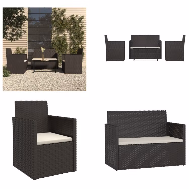 vidaXL set salotto da giardino 4 pezzi con cuscini in poly rattan nero - set salotto da giardino - set salotto da giardino - set salotto da esterno - set salotto da patio
