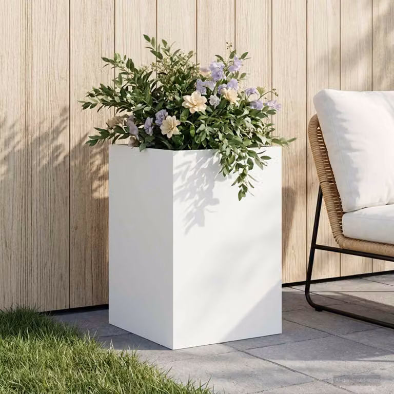 vidaXL Vaso da giardino in metallo bianco L/P/H: 40 x 40 x 60 cm