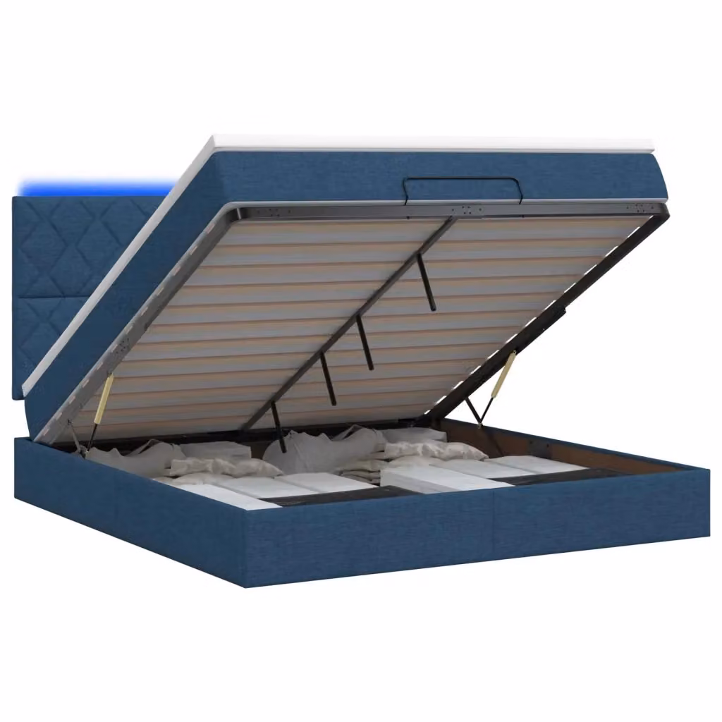 Letto Ottomano con Materasso Ibrido e Illuminazione LED vidaXL, Blu e Bianco, L/P/H: 140 x 200 x 88 cm – 2