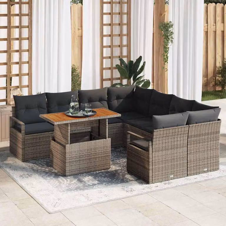 Maison Exclusive - Set da giardino composto da 9 pezzi, divano, colore grigio, materiale: rattan sintetico