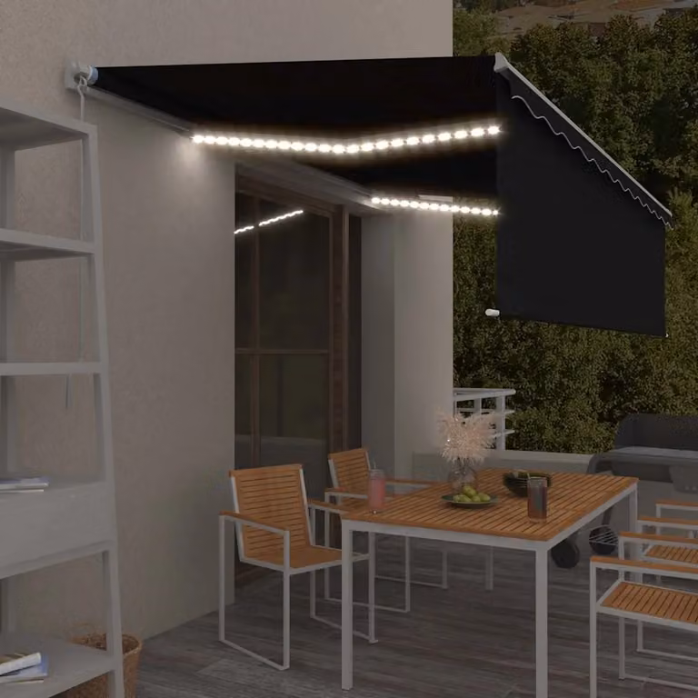 vidaXL Tenda Sole Retrattile Manuale con LED in Alluminio e Poliestere, Colore Antracite e Bianco, L: 500 cm, P: 300 cm