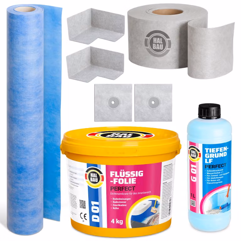 Set di impermeabilizzazione Pellicola liquida 4 kg Nastro impermeabilizzante Giunti angolari Manicotti 5 m² Membrana impermeabilizzante H500