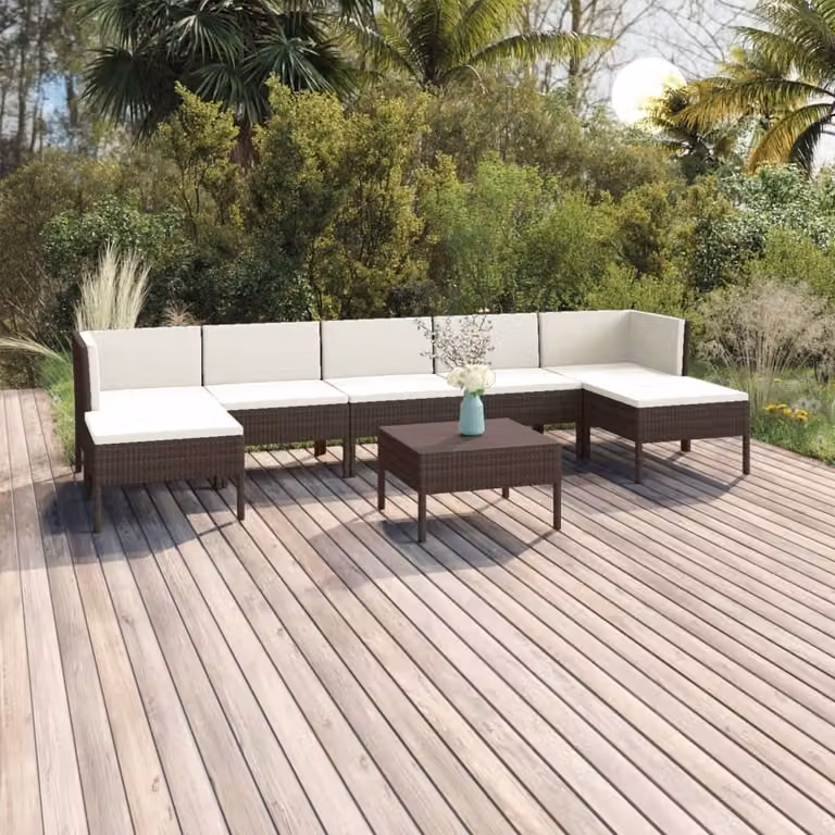 The Living Store Set salotto da giardino 8 pezzi con cuscini in poly rattan marrone