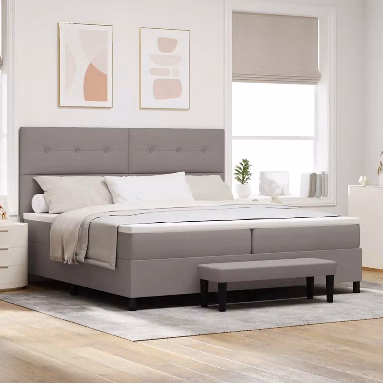 Letto ibrido con materasso e testiera Talpa vidaXL in tessuto beige o grigio L/P/H: 200 x 200 x 280 cm