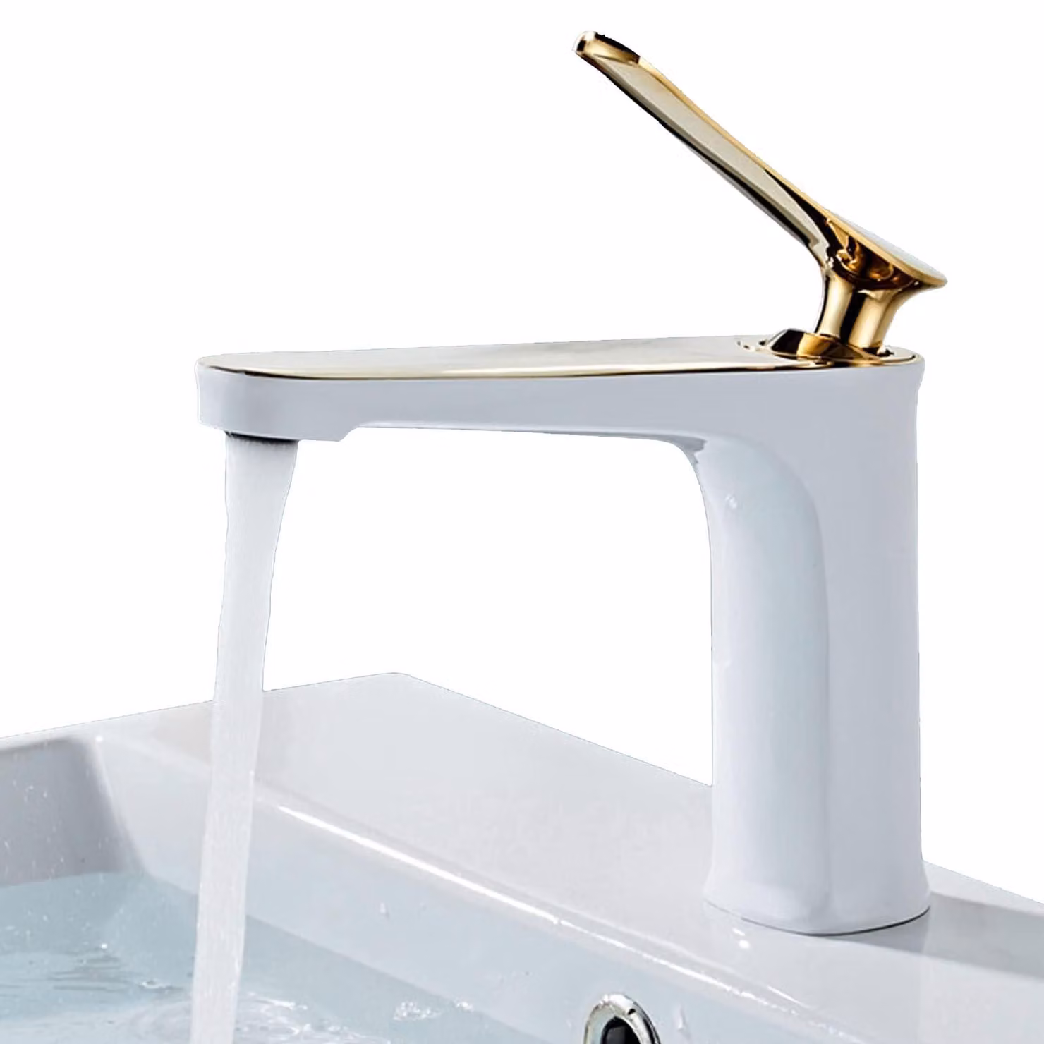 Miscelatore per lavabo, bianco/oro, attacco G1/2, in ottone