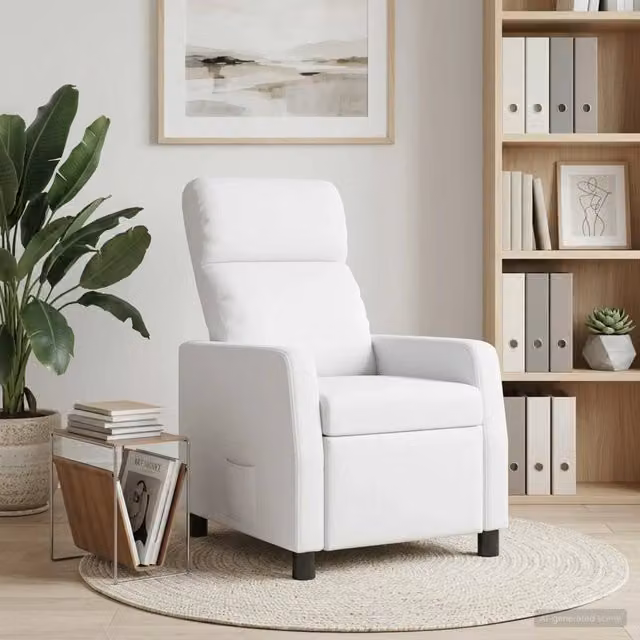 Poltrona relax reclinabile moderna in tessuto bianco con braccioli e leva manuale – 1