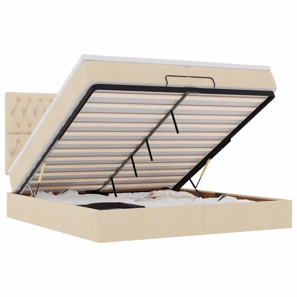 Letto con contenitore a sollevamento vidaXL in tessuto beige e bianco L: 200 cm, P: 200 cm, H: 280 cm – 2