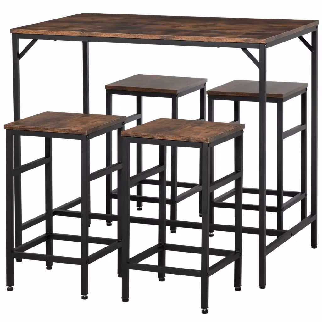 Set Tavolo da Pranzo Xylo con 4 Sgabelli in Metallo e Legno Stile Industriale, Marrone e Nero, L: 100 cm, P: 60 cm, H: 88 cm – 2