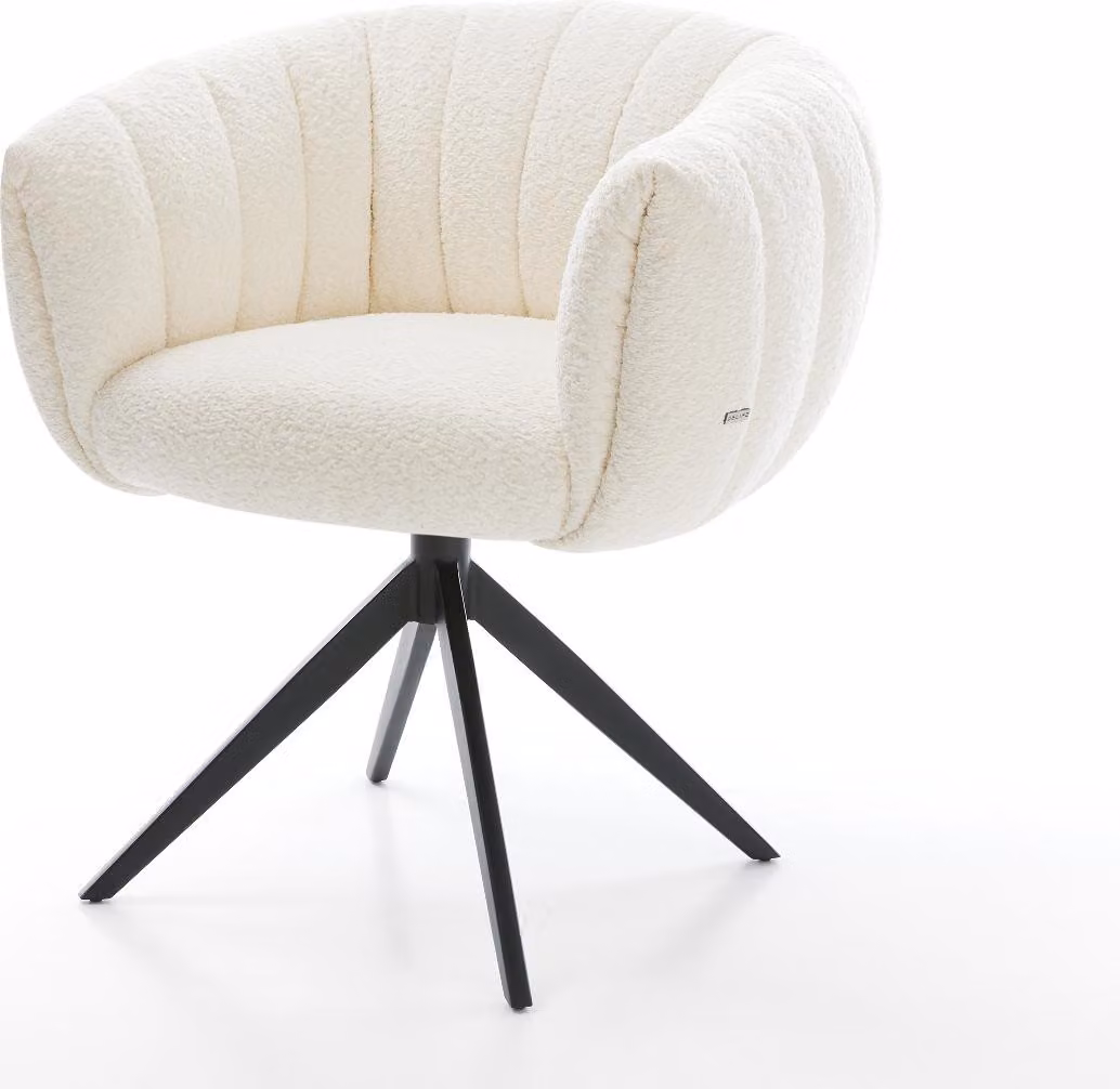 DELIFE Sedia girevole Jada-Flex Bouclé Bianca Struttura a croce larga Nera Girevole a 360° Funzione oscillante Molle insacchettate